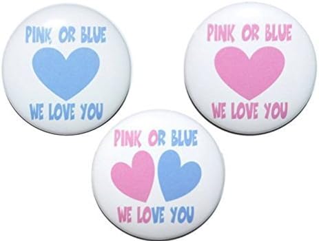 Gender Reveal Shower Party Pack. 20 count - 2 1/4 inch pin-back gender reveal buttons.