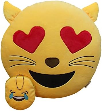 Ignislife Pair of Cute Emoji Faces Pillows Plush Toys Throw Pillows Heart-eye Cat and Coin Purse