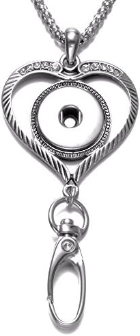 Multi Styles ID Lanyard Snaps Pendant Necklace 18mm Ginger Snap Button Jewelry 20mm Snap Jewelry (Simple Heart)