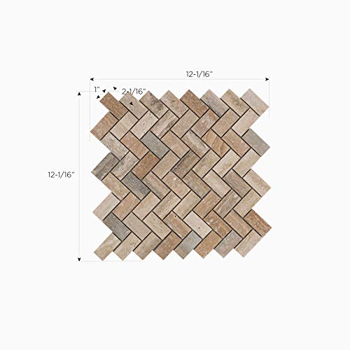 Maykke 12" x 12" Sadie Chevron Mosaic Wall and Floor Tiles (10-Pack) | Bathroom, Kitchen, Laundry Room Backsplash, Flooring, 10 Sq Ft Total | Natural Travertine Marble, YOA1050101