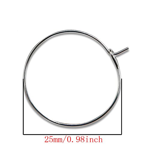 TOAOB 100 Pieces 25mm Glass Wine Charm Rings Bulk Earrings Hoops Silver Plated