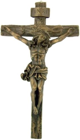 Antique Bronze Hanging Wall INRI Christ Cross Crucifix Home Office Statue Figure