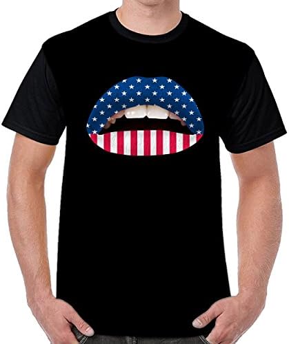 dextrad Funny Cute USA American Flag Lips Mens Funny T-Shirts Casual Tops Black