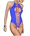 Amoretu Womens Crotchless Halter Neck Top Ribbon Teddy Lingerie Bodysuits Blue