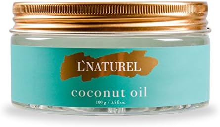 L’NATUREL Pure Coconut Oil Fractionated Unrefined 100% Raw All Natural Organic Extra Virgin Moisturizing Hydrating Versatile Skin Hair Body Nails Massage DIY Skincare Beauty Women, 100 g/3.5 fl oz