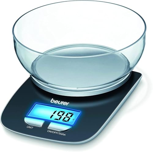 KS 25 Bilancia Digitale da Cucina con Ciotola da 1,2 l, Funzione di Pesata con Tara, Graduazione di 1g, Conversione in kg, g, lb, oz. Capacità Massima di peso di 3 kg