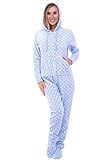 Alexander Del Rossa Womens Fleece Onesie, Hooded Footed Jumpsuit Pajamas, Small Blue with White Polka Dots (A0322R48SM)