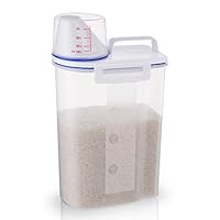 Rice Storage Bin Cereal Containers Dispenser with BPA Free Plastic + Airtight Design + Measuring Cup + Pour Spout - 2KG Capacities of Rice Perfect for Rice Cooker