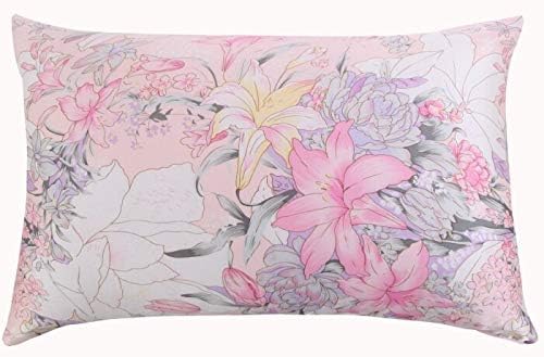 Natural Silk Pillowcase - New 100% Nature Mulberry Floral Silk Pillowcase Zipper Pillowcases Pillow case for Healthy Standard Queen King (10, King)