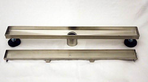 54 Inch Linear Shower Drain with Tile Insert Grate, includes Hair Strainer and Leveling Feet, 2 Inch Center Outlet, 304 Stainless Steel