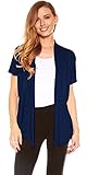 Womens Basic Short Sleeve Draped Open Front Cardigan in Solid Colors (Navy-L)