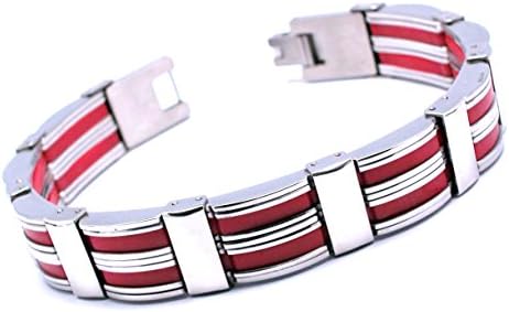 Men's Stainless Steel Bracelet Rubber Wrist Bangles Unisex Heavy Biker Link Chain Silver Multi Color Black Red White Blue Royal (Red)