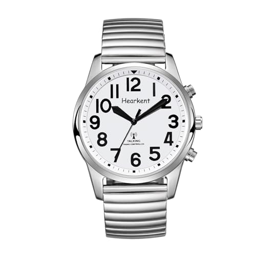 Hearkent Sprechende Uhr mit Jumbo-Zahlen, einfache Mode, automatische Konfiguration, ältere Menschen, Menschen mit Sehbehinderung, leicht zu lesen, genaue Zeitanzeige, silber