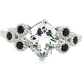 Natural 1ct Aquamarine, Blue Sapphire 925 Solid Sterling Silver Engagement Ring Size 6, 7, 8, 9