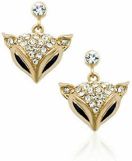 Simplifestyle Creative Sweet Adorable Charming Attractive Fox Head with Shining Rhinestones Earrings Ear Stud Ear Rings