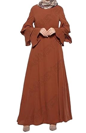 Abetteric Womens Crew-Neck Loose Fit Muslim Abaya Middle East Dresses