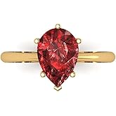 Clara Pucci 14K Solid Yellow Gold 2 ctw Garnet Solitaire Ring for Women | Anniversary, Birthday Gift | 10x7mm Pear Cut