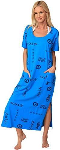 SLR Brands Plus Size Cotton Stretchy Flowy Loose Fit Tunic Long Casual Beach Regular Dress with Pockets (XL, Turqoise)