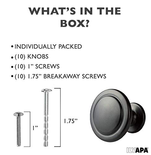 image for Ilyapa Flat Black Kitchen Cabinet Knobs - 1 1/4 Inch Round Drawer Hand