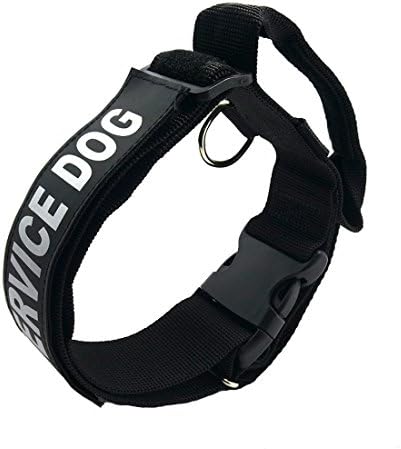 GrayCell K9 Service Dog Collar, Adjustable Nylon Dog Collar with Reflective"SERVICE DOG" Velcro Patches for Small Medium Large Dogs (L, Black)