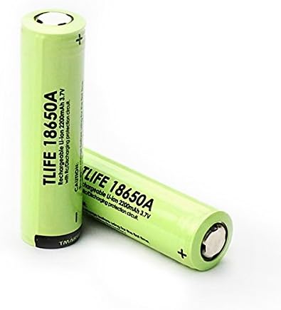 2Pcs TLIFE 3.7V 2200mAh 18650 2.73Inch Length Rechargeable Li-ion Batteries with Protection Board Flattop Green