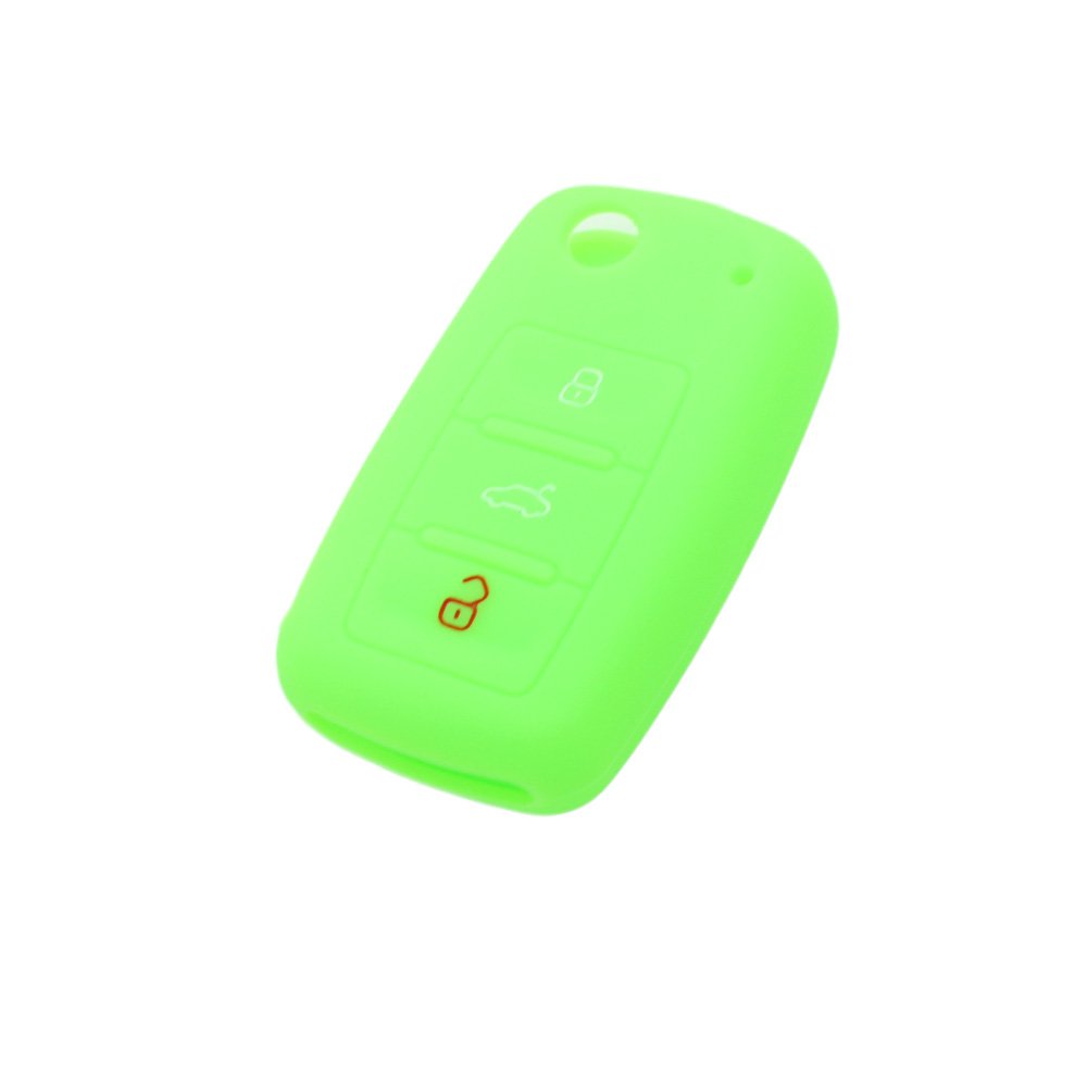 BROVACS Silicone Cover Protector Case Holder Skin Jacket Compatible with VOLKSWAGEN PASSAT SEAT SKODA 3 Button Flip Remote Key Fob CV9800 Light Green