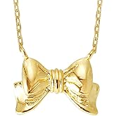 Solid Bow Ribbon Pendant Necklace, 3D Ribbon Design, Cute & Feminine Jewelry, Dainty Everyday Chain Necklace, Gift for Women, Message Card, 16+2" Chain, Gift for Her, Minimalist Necklace (Yellow Gold)