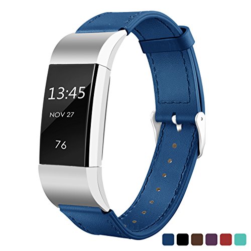 > Genuine Leather Bracelet Band + Metal Connector For Fitbit Charge 2