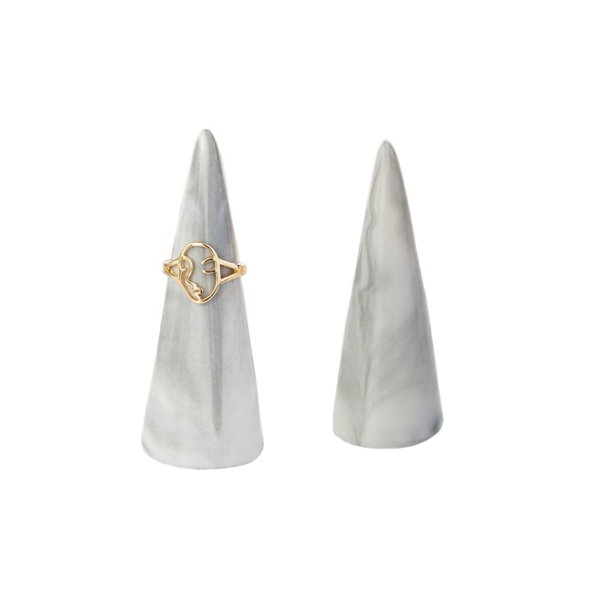 oskas Modern Marble Ring Holder for Nightstand Ceramic Cone Tower Shape Decorative Display Stand for Jewelry Ring/MEN Ring Holder 2pcs set