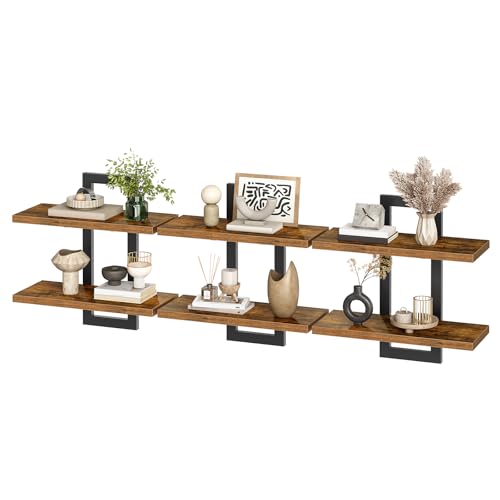 HOOBRO Schwebende Wandregale, 2-stufige Wandboard, Schweberegal 3er-Set, hängende Badezimmerregale, 38 cm Wandregale, für Wohnzimmer, Schlafzimmer, Kü