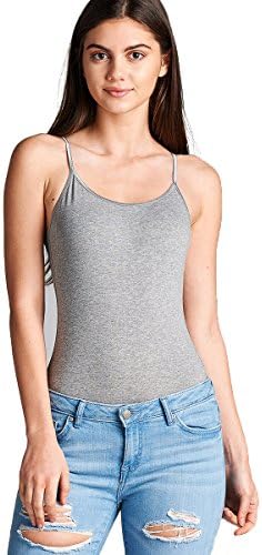 Califul Womens Lace Up Cap Sleeves Basic Jersey Tank Bodysuit Sexy Clubwear Tops (Large, BDS03 Heather Grey)