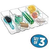 mDesign Bathroom Vanity Interlocking Drawer Organizers for Soap, Cosmetics, Beauty Products - 3 Piece Set, Clear