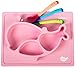 Silicone Placemat Mini Mat For Babies Toddlers Infants Kids Plate Pink Sunction Feeding Tray Whale Shape+3 Color Changing Spoons Bowl Non-Slip Portable BPA&PVC Free Gift Travel Kitchen Table Highchair