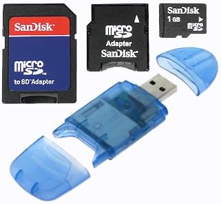 Secure Digital (SD) Multimedia Mobility Combo Kit of Sandisk 1GB microSD, SD Adapter, miniSD adapter and USB (Secure Digitial) SD High Speed Blue Color Card Reader / Writer
