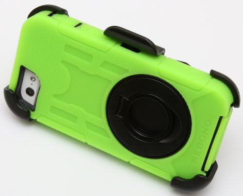 Rebono Rugged Shockproof Defender Armor Case For iPhone 5/5s/SE With Rotating Belt Clip &amp; Kickstand (NEON GREEN)