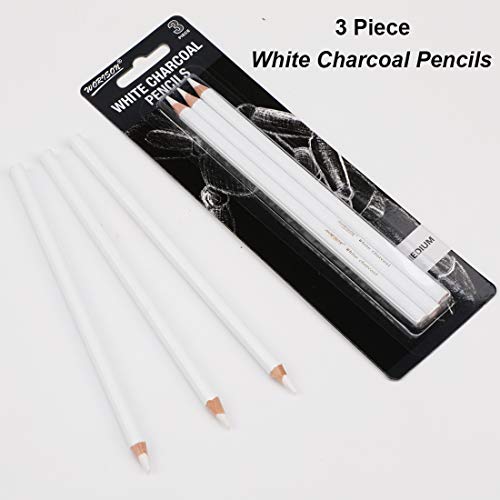 Art White Charcoal Pencils Set, 3 Piece, White Drawing Pencils for Artist, Sketching, Black Paper
