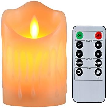 Flameless Candles with 10 Key Remote Timer Flickering Tear Wave Shaped Tealight Real Wax Simulate Dripping led Candles Battery Operated Safe for Indoor Outdoor Decor (3"x3.5")