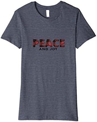 Womens Peace &amp; Joy Red Buffalo Plaid Holiday T-Shirt for Him or Her Large Heather Blue
