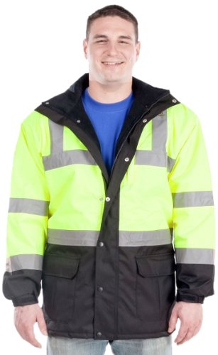 Utility Pro UHV1004 High-Vis Contractor Safety Jacket with Waterproof Dupont Teflon Protection, Lime/Black, 3X-Large