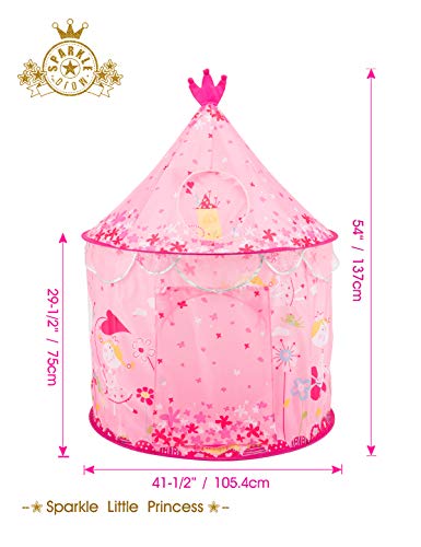 Bestmart INC Children's Play Tent Tunnels Princess Castle Play Tent Small Outdoor House Play Hut Pink Girl's Birthday Gift Ball Pit Toss Game, Premium Quality/Safety Certified as per ASTM