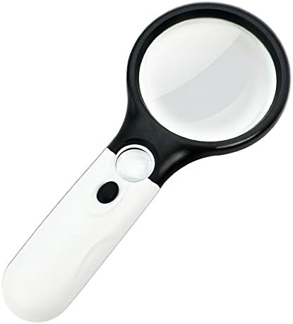 Multiple Magnifying Magnifying Handheld Magnifier with Lamp Reading for The Elderly Reading Optical Glass Glass (10X/20X),White-85 * 195mm Reading Magnifier (Color : White, Size : 85 * 195mm)