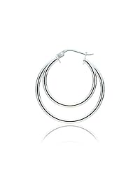Aretes de doble círculo con tubo redondo, pulidos, 1.18 pulgadas.