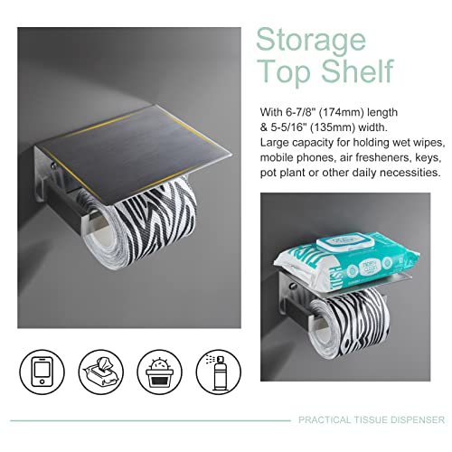 Toilet Paper Holder with Phone Shelf Brushed Nickel, APLusee Bathroom Accessories SUS 304