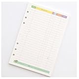Chris-Wang 45 Sheets Universal Colored A5 Size Hole Punched Refills Inserts Filler Paper Pages for 6-Ring Binder/Journal/Dairy/Day Planner/Notebook (Finance)