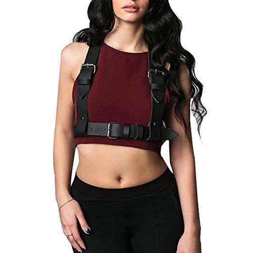Women's Body Harness Straps Waist Belts Leather Adjustable Punk Club Costumes(SS15Black)