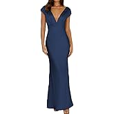 Halfisland Womens Summer Satin V Neck Cap Sleeve Backless Maxi Dress Elegant Twist Cut Out Midi Dresses Wedding Guest