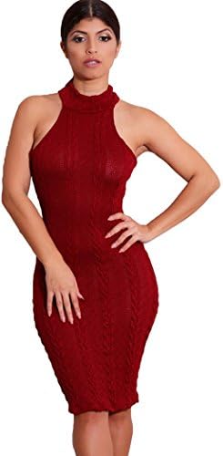 Mxtoppy Women Sexy Bodycon Mini Crochet Dress Night Clubwear Party Deep V Slim Waist Red (One size, D-Red)