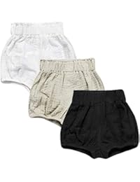 JELEUON 3 Pack of Little Baby Girls Boys Cotton Linen Blend Cute Bloomer Shorts 6-12M