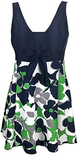 Womens Vintage Sailor Straps Halter Pin Up One Piece Bathing Suit (5XL (US 30W-32W), Green white flower)