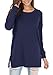 levaca Womens Oversize Plain Side Split Loose Casual Baggy Pullover Deep Blue L